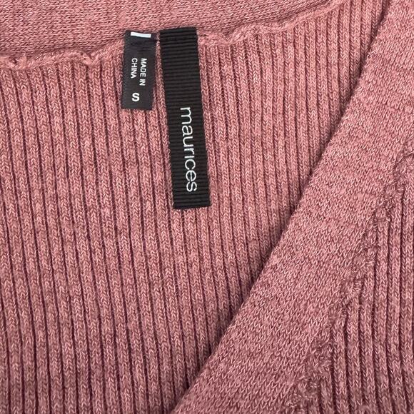 Maurices Small V Neck 3/4 Sleeve Rose Pink Ribbed Sweater Rayon Polyester - Picture 4 of 7